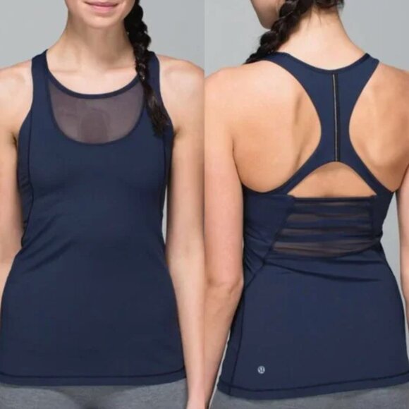 Lululemon Mesh With Me Tank Navy Blue Sz 6 Top 🤸🏽 Gently Used condition - Picture 1 of 13